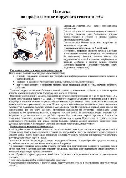Памятка по профилактике вирусного гепатита «А».